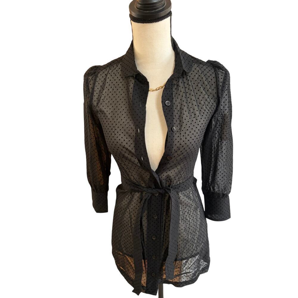 Jeune Otte Women's Black Sheer Polka Dot Shirt Dress With Slip Xs